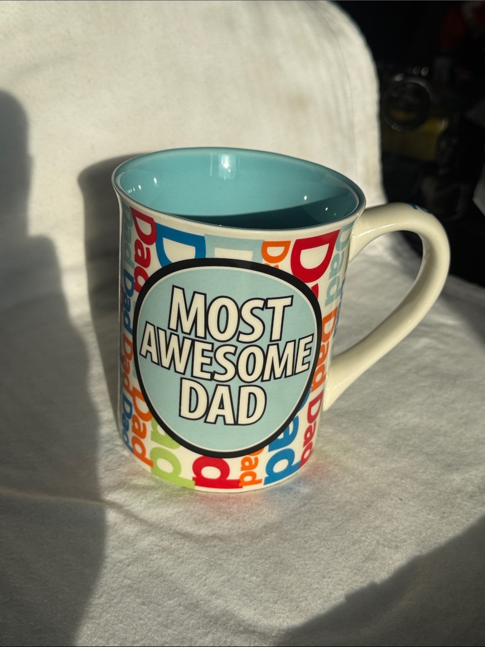 Most Awesome Dad Multicolor Ceramic Mug with Turquoise Interior
